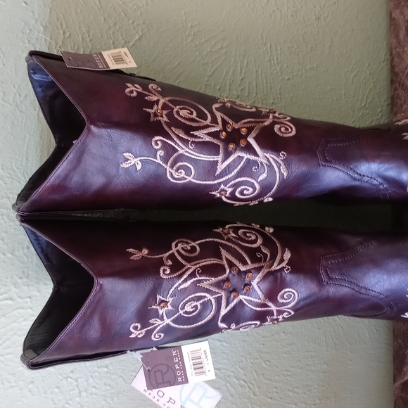 Roper Wear the West Star Dazzle Gold Thread Women's Ropers Sz 9 Brown Boots NWT - Picture 3 of 9